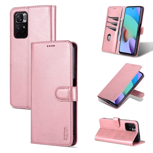 

For Xiaomi Redmi Note 11 / Poco M4 Pro 5G AZNS Skin Feel Calf Texture Horizontal Flip Leather Phone Case with Card Slots & Holder & Wallet(Rose Gold)
