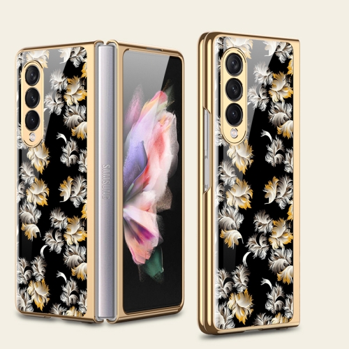 

For Samsung Galaxy Z Fold3 5G GKK Floral Pattern Electroplating Tempered Glass Phone Case(Flower 07)