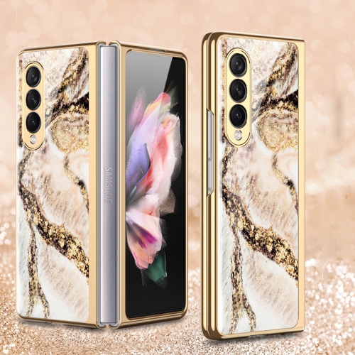 

For Samsung Galaxy Z Fold3 5G GKK Marble Pattern Electroplating Tempered Glass Phone Case(Marble 09)