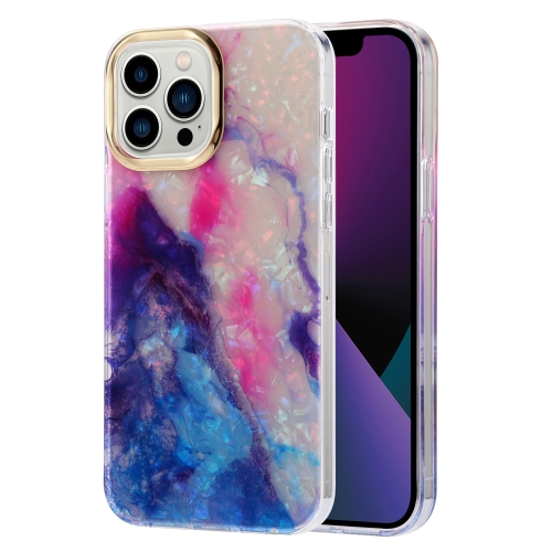 

Electroplating Shell Texture Marble Phone Case For iPhone 13 Pro(Blue Purple B8)
