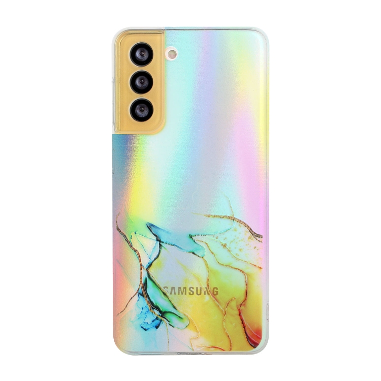 

For Samsung Galaxy S22 5G Laser Marble Pattern Clear TPU Protective Phone Case(Yellow)
