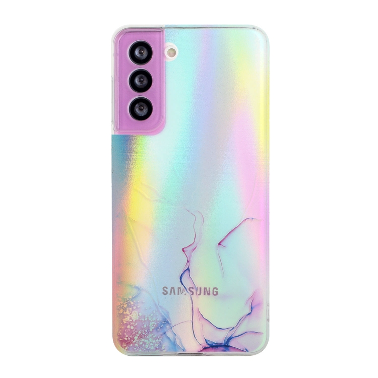 

For Samsung Galaxy S22+ 5G Laser Marble Pattern Clear TPU Protective Phone Case(Pink)