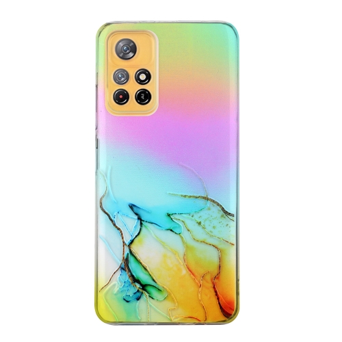 

For Xiaomi Redmi Note 11 Laser Marble Pattern Clear TPU Protective Phone Case(Yellow)