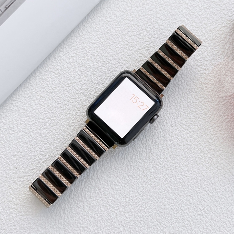 

Ceramic One-bead Steel Strap Watchband For Apple Watch Series 7 45mm / 6&SE&5&4 44mm / 3&2&1 42mm(Black Rose Gold)