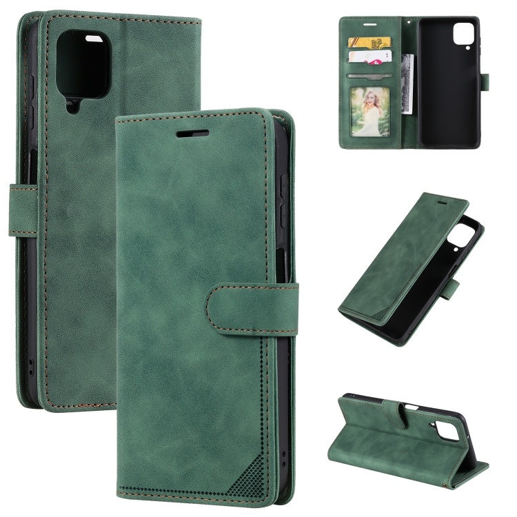 

For Samsung Galaxy A12 Skin Feel Anti-theft Brush Horizontal Flip Leather Phone Case(Green)