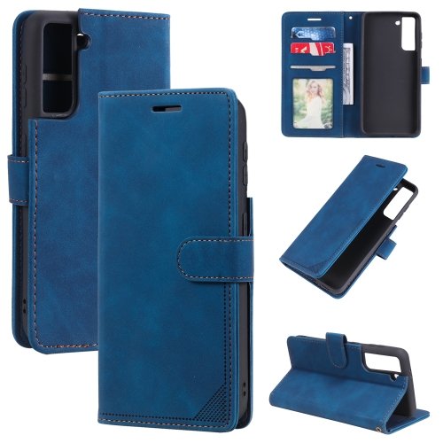 

For Samsung Galaxy S21 5G Skin Feel Anti-theft Brush Horizontal Flip Leather Phone Case(Blue)