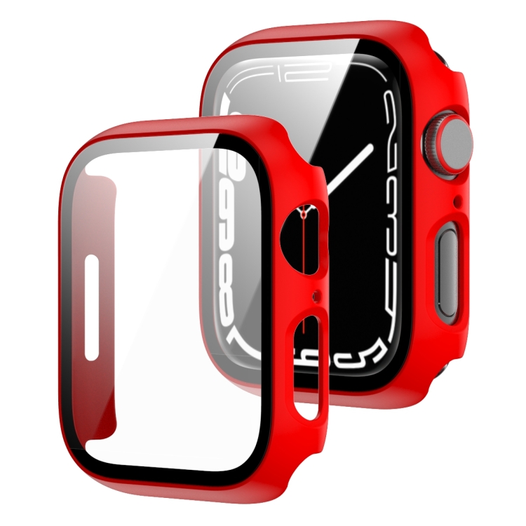 

2 in 1 PC Frame + Tempered Glass Protector Case For Apple Watch Series 8 / 7 41mm(Red)