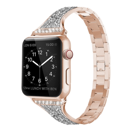 

Diamond Encrusted Leather Strap Watch Band For Apple Watch Series 9&8&7 41mm / SE 3&SE 2&6&SE&5&4 40mm / 3&2&1 38mm(Rose Gold)