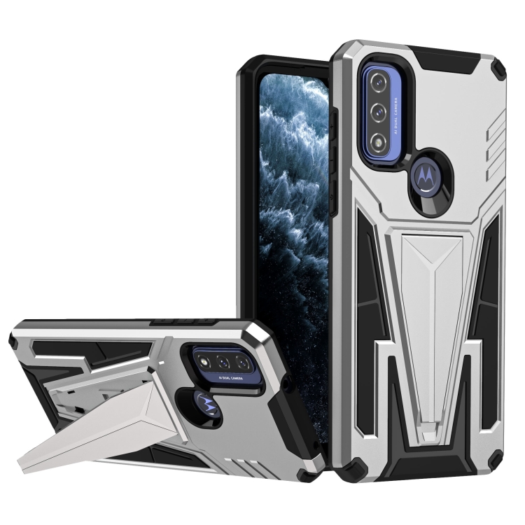 

For Motorola Moto G Pure Super V Armor PC + TPU Shockproof Phone Case with Invisible Holder(Silver)