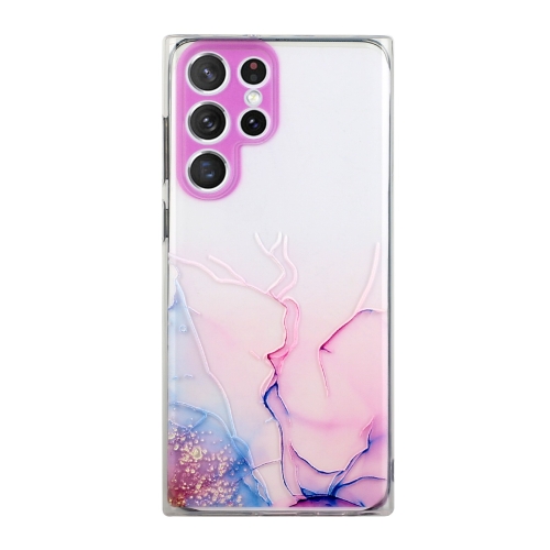 

For Samsung Galaxy S22 Ultra 5G Hollow Marble Pattern TPU Precise Hole Phone Protective Case(Pink)