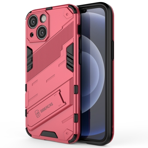 

Punk Armor 2 in 1 PC + TPU Phone Case with Invisible Holder For iPhone 13(Light Red)