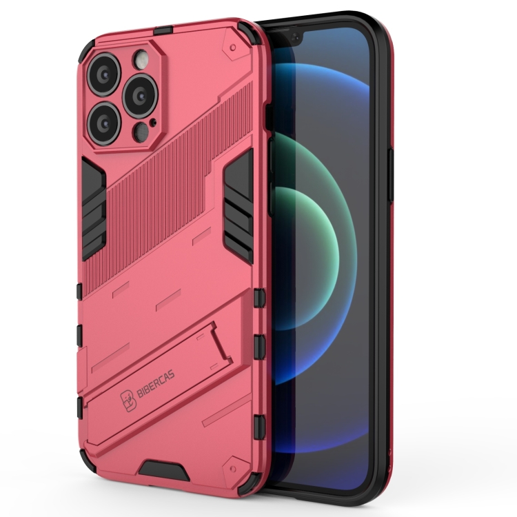 

Punk Armor 2 in 1 PC + TPU Phone Case with Invisible Holder For iPhone 13 Pro(Light Red)