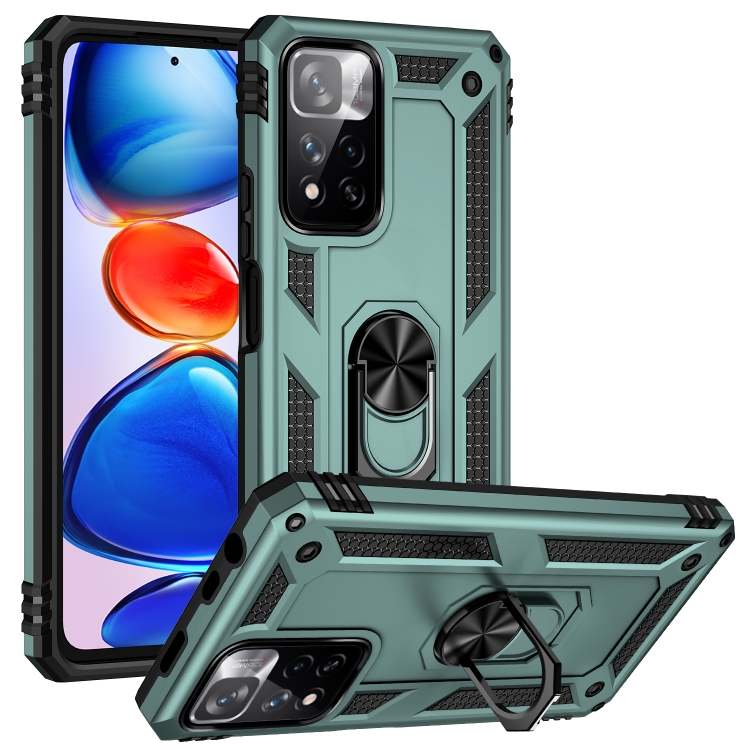 

For Xiaomi Redmi Note 11 Pro 5G Shockproof TPU + PC Phone Case with 360 Degree Rotating Holder(Dark Green)