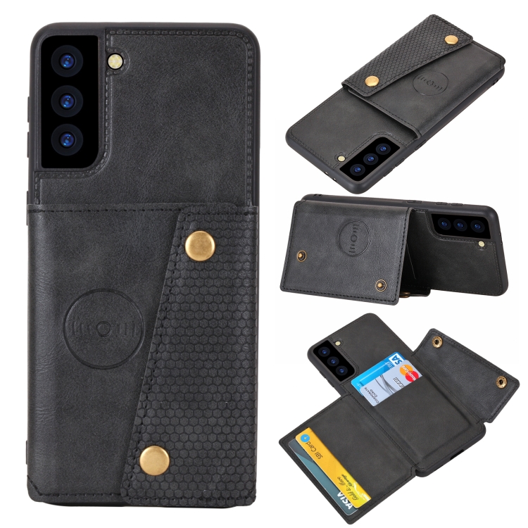 

For Samsung Galaxy S22 5G Double Buckle PU + TPU Magnetic Phone Case(Black)