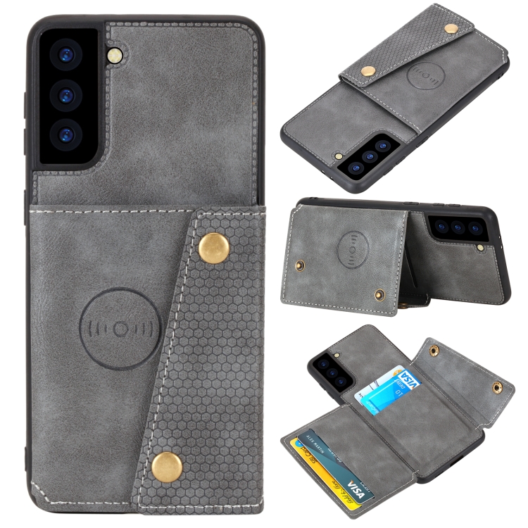 

For Samsung Galaxy S22 5G Double Buckle PU + TPU Magnetic Phone Case(Grey)