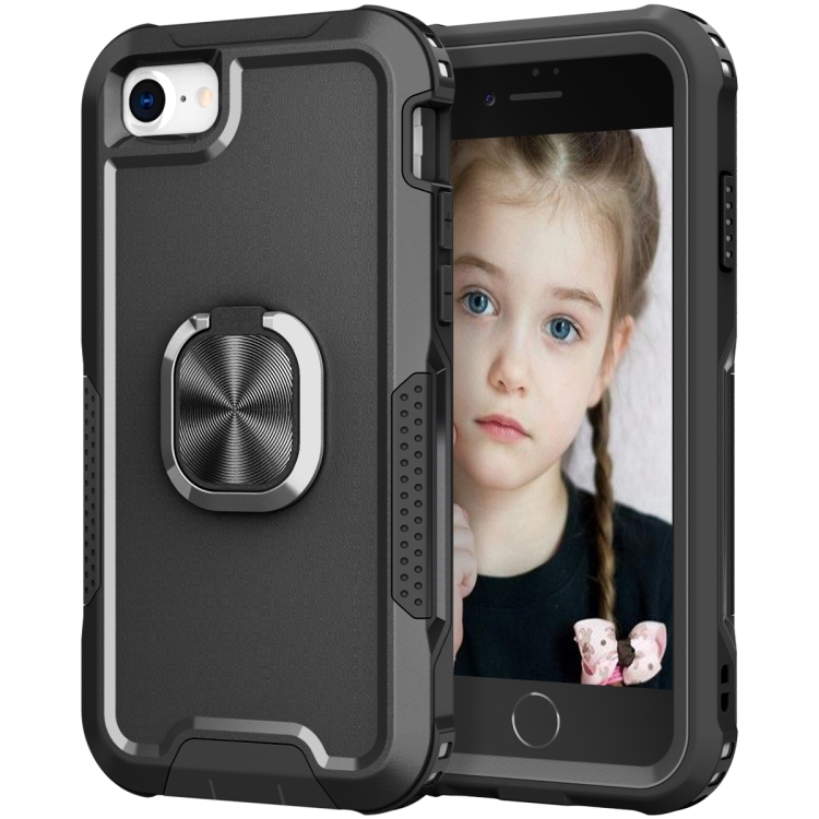 

3 in 1 PC + TPU Phone Case with Ring Holder For iPhone SE 2022 / SE 2020 / 8 / 7(Black)