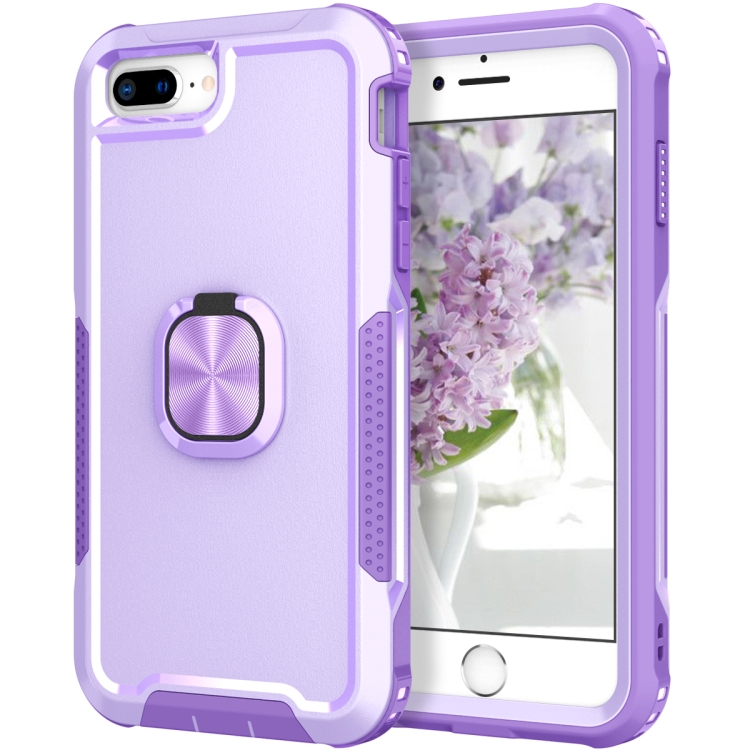 

3 in 1 PC + TPU Phone Case with Ring Holder For iPhone 8 Plus & 7 Plus(Purple)