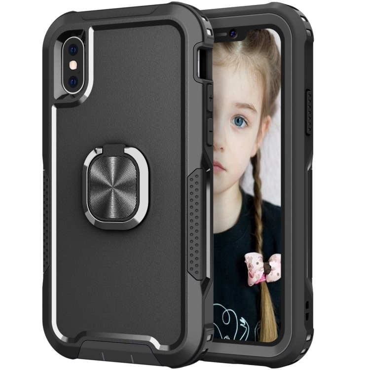 

For iPhone X / XS 3 in 1 PC + TPU Phone Case with Ring Holder(Black)