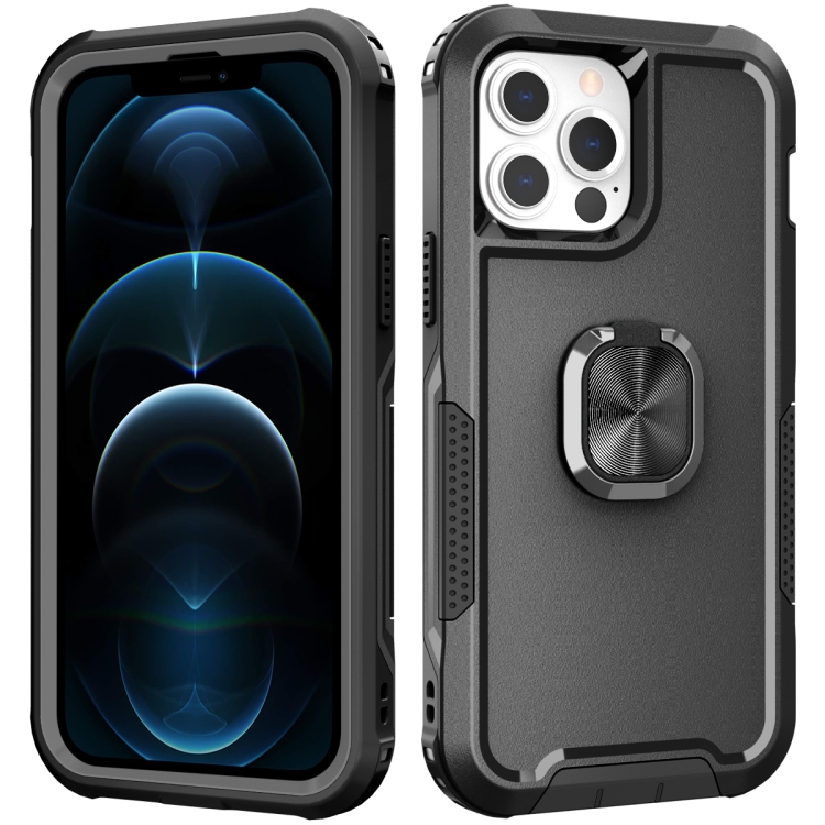 

3 in 1 PC + TPU Phone Case with Ring Holder For iPhone 12 Pro Max(Black)