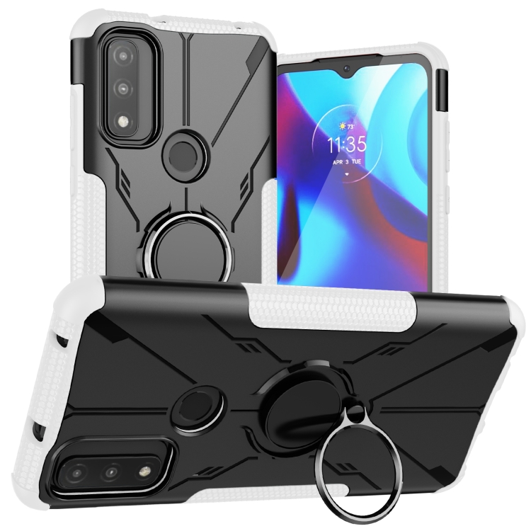 

For Motorola G Pure Armor Bear Shockproof PC + TPU Phone Case with Ring Holder(White)