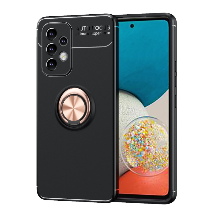 

For Samsung Galaxy A33 5G Metal Ring Holder 360 Degree Rotating TPU Phone Case(Black+Rose Gold)