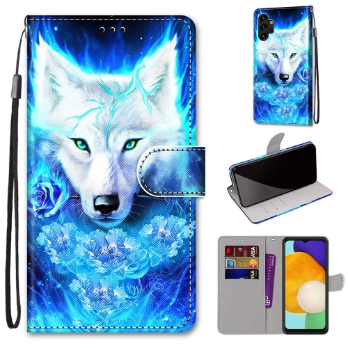 

For Samsung Galaxy A13 4G Coloured Drawing Cross Texture Horizontal Flip Leather Phone Case with Holder & Card Slots & Wallet & Lanyard(Dick Rose Wolf)