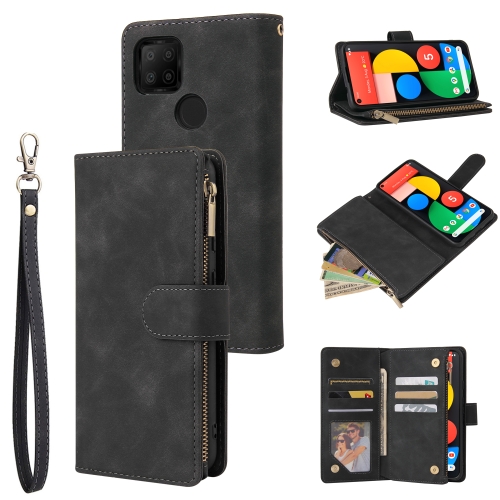 

For Google Pixel 5a 5G Multifunctional Phone Leather Case with Card Slot & Holder & Zipper Wallet & Photo Frame(Black)