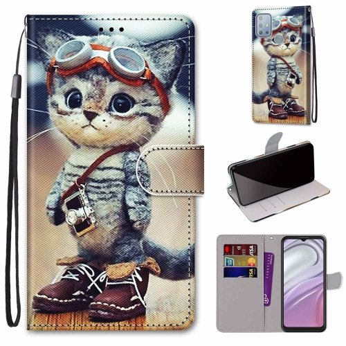 

For Motorola Moto G10 / G20 / G30 Coloured Drawing Cross Texture Horizontal Flip PU Phone Leather Case with Holder & Card Slots & Wallet & Lanyard(Colorful Layer(Leather Shoes Cat)