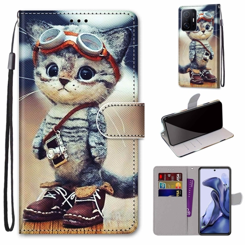 

For Xiaomi Mi 11T / 11T Pro Coloured Drawing Cross Texture Horizontal Flip PU Phone Leather Case with Holder & Card Slots & Wallet & Lanyard(Colorful Layer(Leather Shoes Cat)