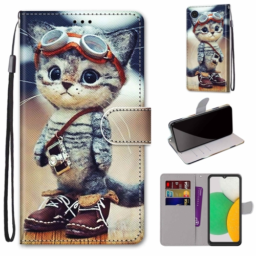 

For Samsung Galaxy A03 Core Coloured Drawing Cross Texture Horizontal Flip PU Phone Leather Case with Holder & Card Slots & Wallet & Lanyard(Colorful Layer(Leather Shoes Cat)