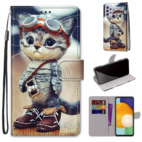 

For Samsung Galaxy A33 5G Coloured Drawing Cross Texture Horizontal Flip PU Phone Leather Case with Holder & Card Slots & Wallet & Lanyard(Colorful Layer(Leather Shoes Cat)