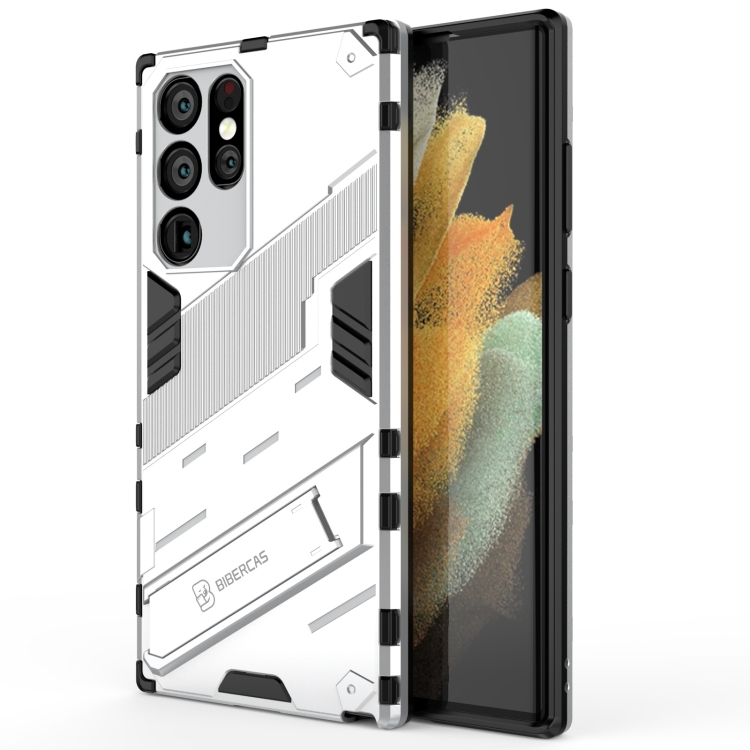 

For Samsung Galaxy S22 Ultra 5G Punk Armor 2 in 1 PC + TPU Shockproof Phone Case with Invisible Holder(White)