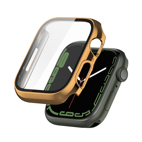 

Electroplating Shockproof PC Protective Case with Tempered Glass Film For Apple Watch Series 7 45mm(Gold)