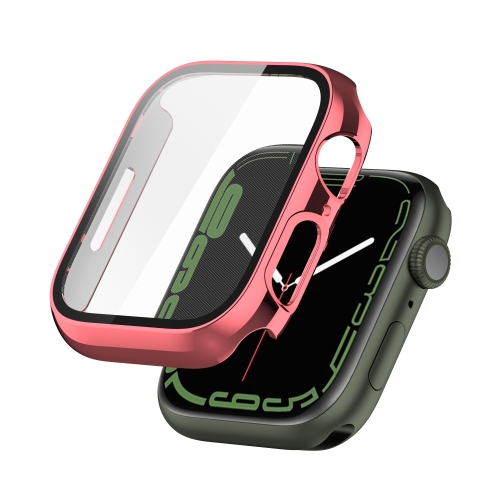 

Electroplating Shockproof PC Protective Case with Tempered Glass Film For Apple Watch Series 7 45mm(Rose Gold)