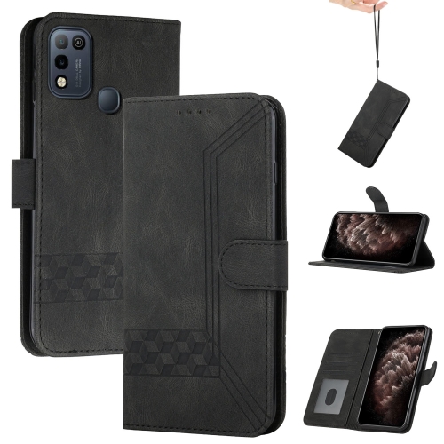 

For Infinix Hot 10 Play Cubic Skin Feel Flip Leather Phone Case(Black)