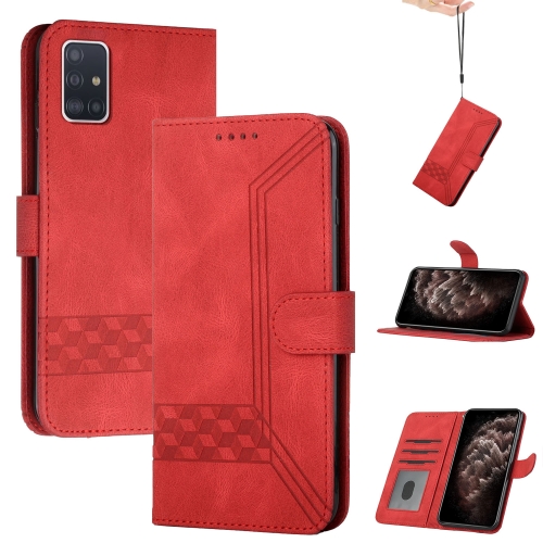 

For Samsung Galaxy A51 Cubic Skin Feel Flip Leather Phone Case(Red)