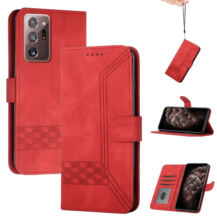 

For Samsung Galaxy Note20 Ultra Cubic Skin Feel Flip Leather Phone Case(Red)