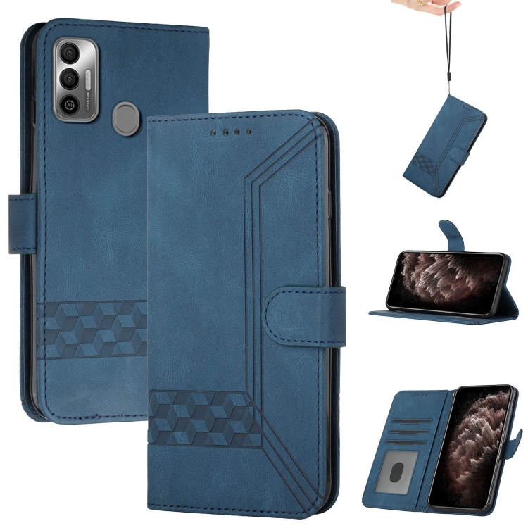 

For Tecno Spark 7 Cubic Skin Feel Flip Leather Phone Case(Royal Blue)