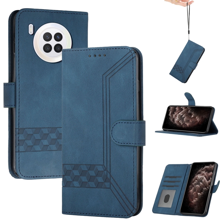 

For Huawei nova 8i Cubic Skin Feel Flip Leather Phone Case(Royal Blue)