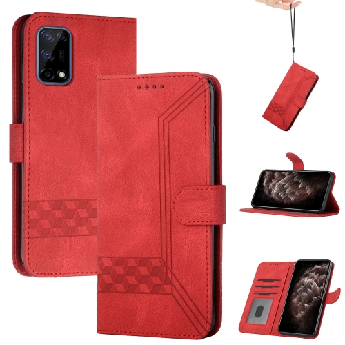 

For OPPO Realme 7 4G Cubic Skin Feel Flip Leather Phone Case(Red)