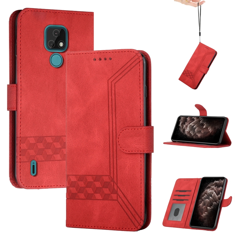 

For Motorola Moto E7 Cubic Skin Feel Flip Leather Phone Case(Red)