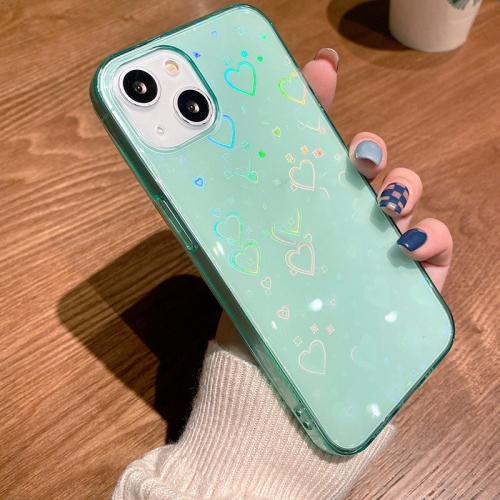 

For iPhone 13 mini Colorful Laser Love TPU Phone Case (Green)