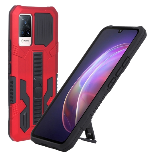 

For vivo V21 Vanguard Warrior All Inclusive Double-color Shockproof TPU + PC Phone Case with Holder(Red)