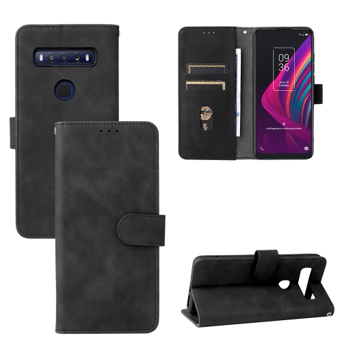 

For TCL 10 SE Solid Color Skin Feel Magnetic Buckle Leather Phone Case(Black)
