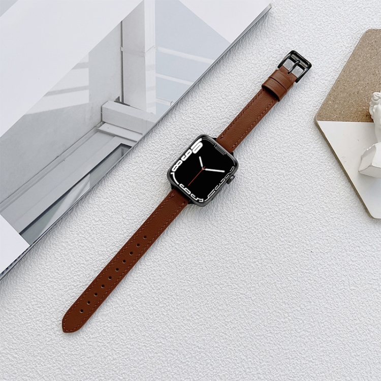 

Leather Watchband For Apple Watch Series 7 41mm / 6&SE&5&4 40mm / 3&2&1 38mm(Dark Brown)