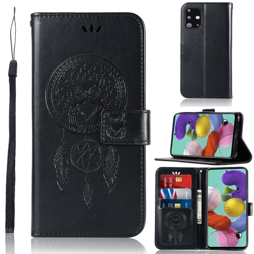 

For Galaxy A71 Wind Chime Owl Embossing Pattern Horizontal Flip Leather Case with Holder & Card Slots & Wallet(Black)