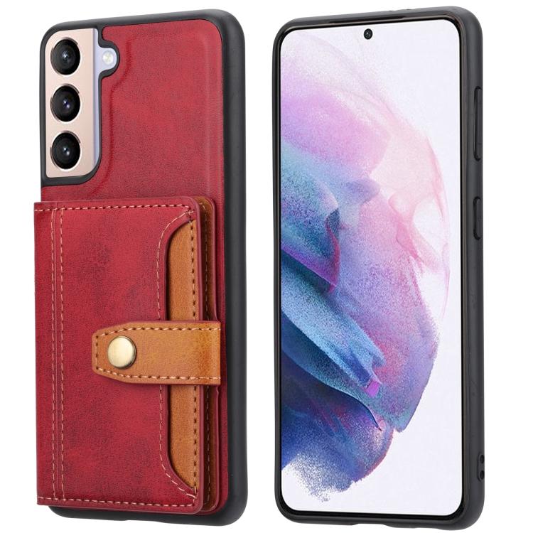 

For Samsung Galaxy S22 5G Calfskin Color Matching TPU + PU Phone Case(Red)