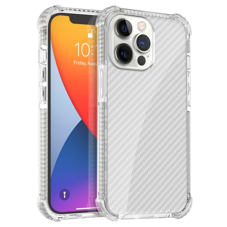 

Carbon Fiber Texture Four-corner Shockproof Phone Case For iPhone 13 Pro Max(White)