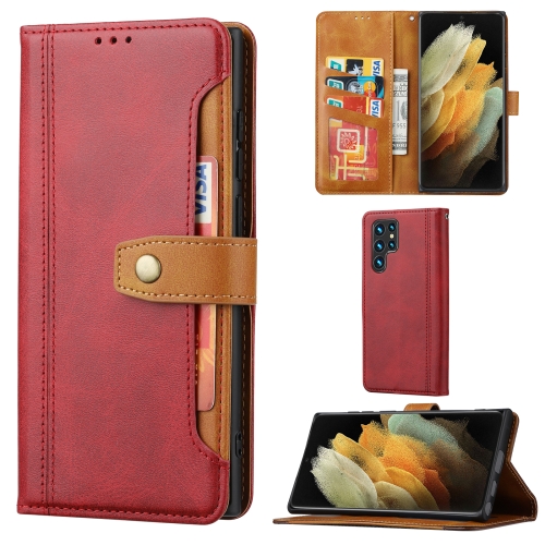 

For Samsung Galaxy S22 Ultra 5G Calf Texture Double Fold Leather Phone Case(Red)