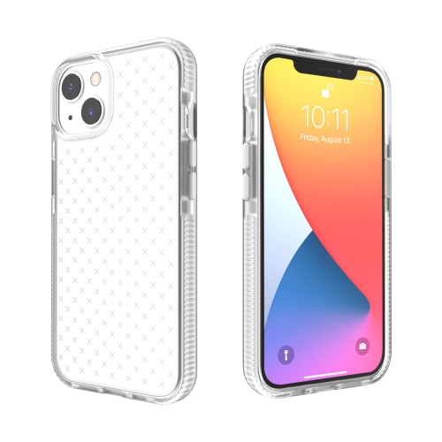 

For iPhone 13 Grid Pattern Shockproof Transparent TPU Phone Case(White)